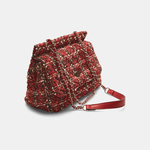 Bolso de tweed con correa de cadena, Rojo Bolso de tweed con correa de cadena, Rojo